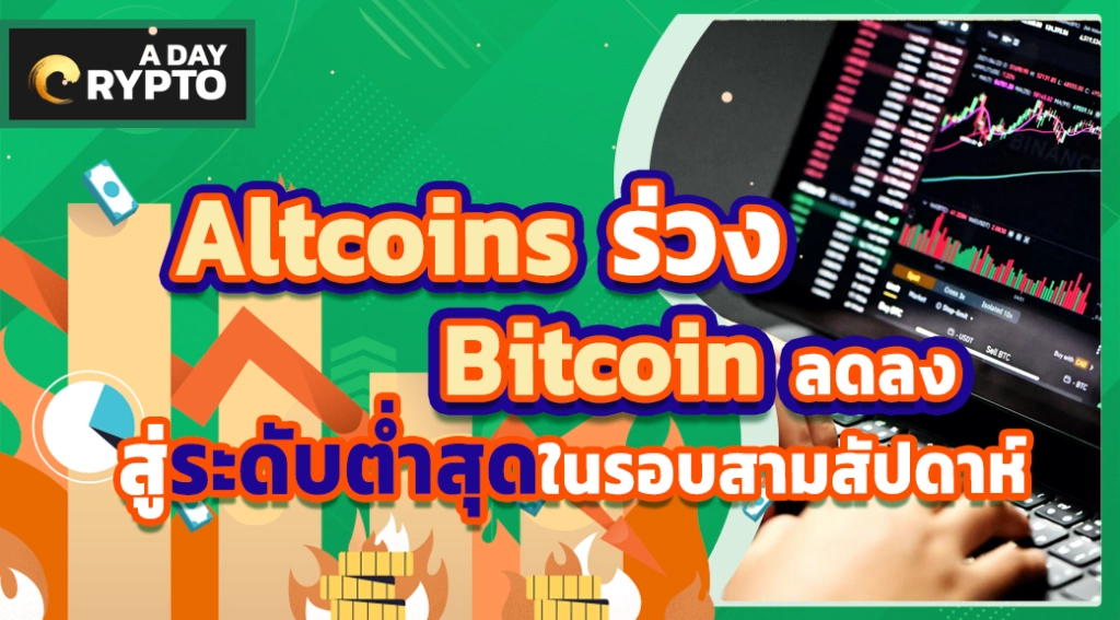 Altcoins ร่วง Bitcoin ลดลงสู่ระดับต่ำสุดในรอบสามสัปดาห์